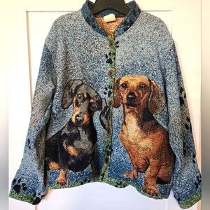 Vintage Sugar Street Weavers Dachshund Dog Sweater Jacket